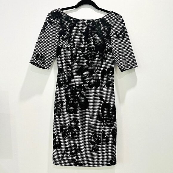 Donna Ricco Black and White Houndstooth Floral Cocktail Sheath Dress Knee length - Picture 2 of 7